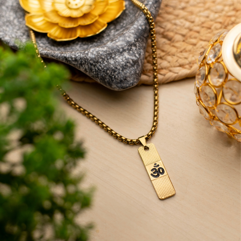 Gold Plated Prime Om Grid Pendant Necklace