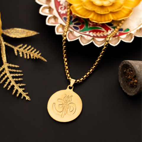 Gold Plated Prime Om Trisul Coin Pendant Necklace