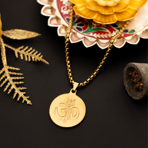 24K Gold Plated Prime Om Trisul Coin Pendant Necklace